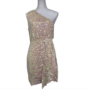 SAYLOR One-Shoulder Irisdecent Sequins Mini Dress, Size Medium